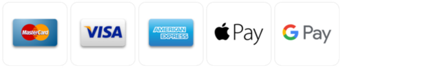 Betalningsalternativ: Mastercard, Visa, American Express, Apple Pay och Google Pay